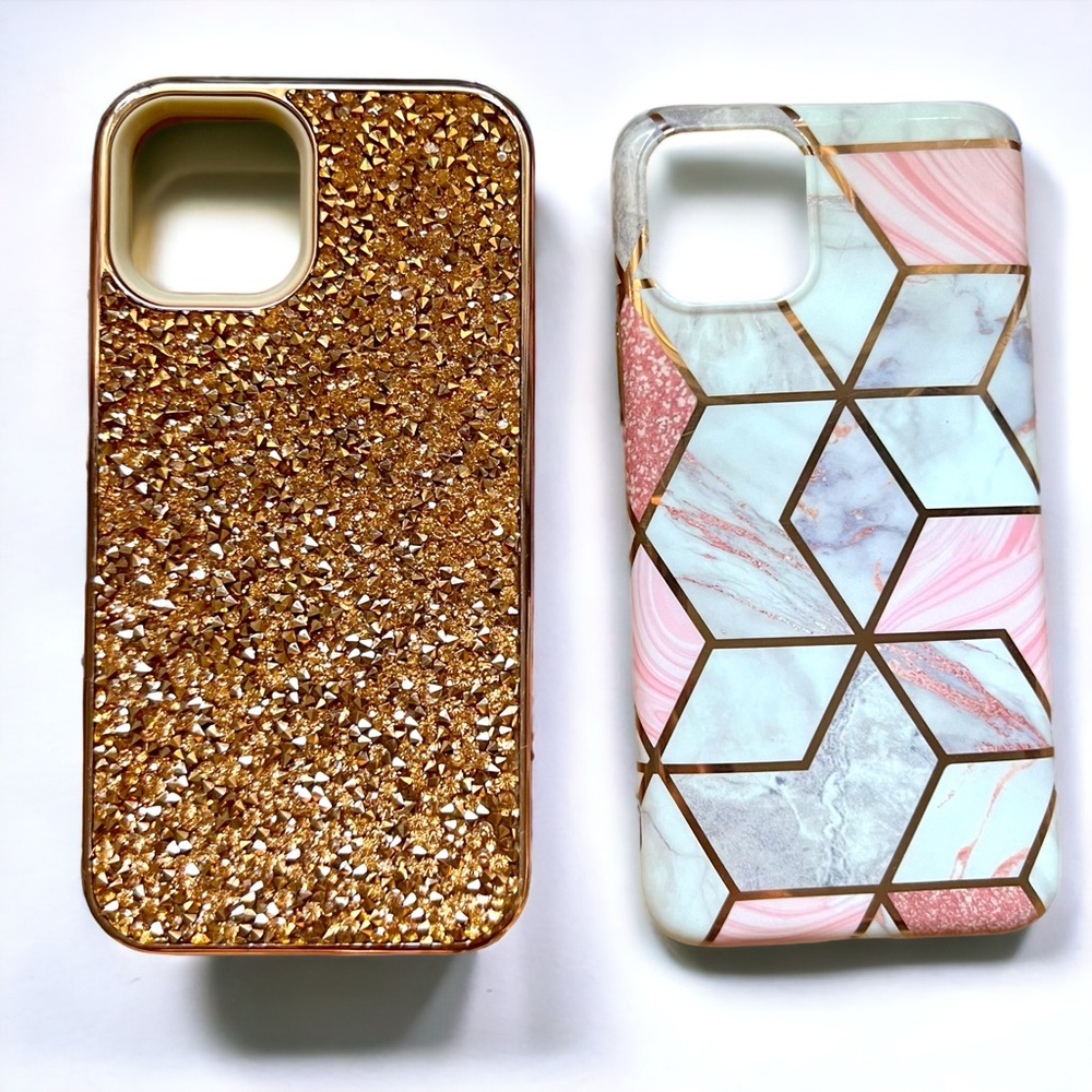 2 IPhone 11 Pro Cases Rose Gold, Bling Rhinestone Sparkly  Case Marble S…